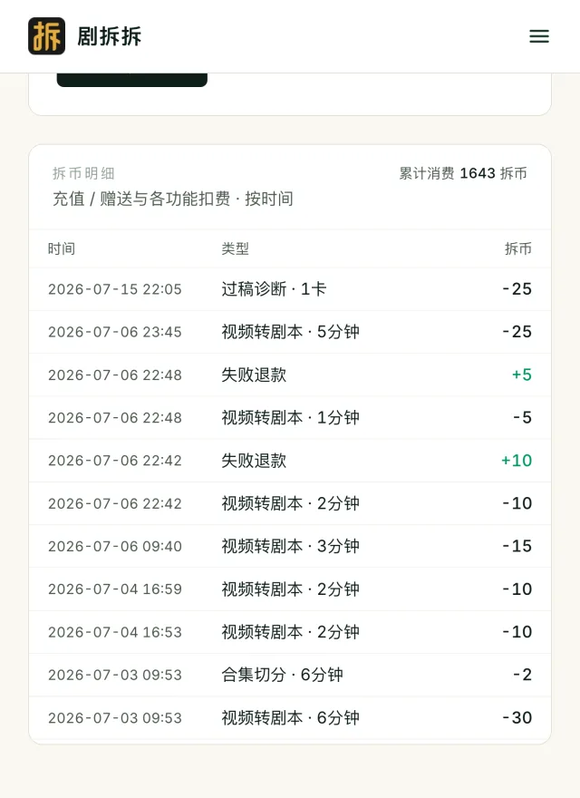 拆币明细